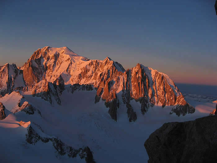 Mont Blanc, Mont Maudit in Mont Blanc du Tacul iz Dent du Geant.